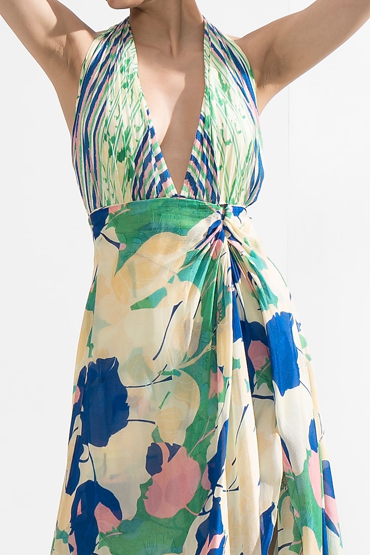 Mystic Green Chiffon Printed Gathered Dress by Mandira Wirk at Pernia's Pop  Up Shop 2026