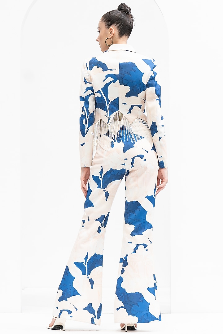 Mystic Blue Foma Printed & Embroidered Jacket Set by Mandira Wirk - Resort at Pernia's Pop Up Shop