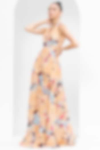 Mystic Beige Chantilly Printed Party Wear Gown by Mandira Wirk - Resort at Pernia's Pop Up Shop