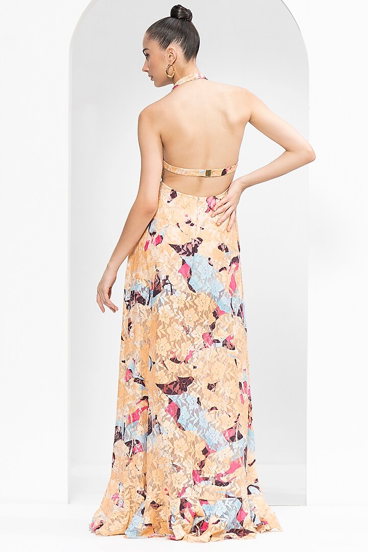 Mystic Beige Chantilly Printed Party Wear Gown by Mandira Wirk - Resort at Pernia's Pop Up Shop