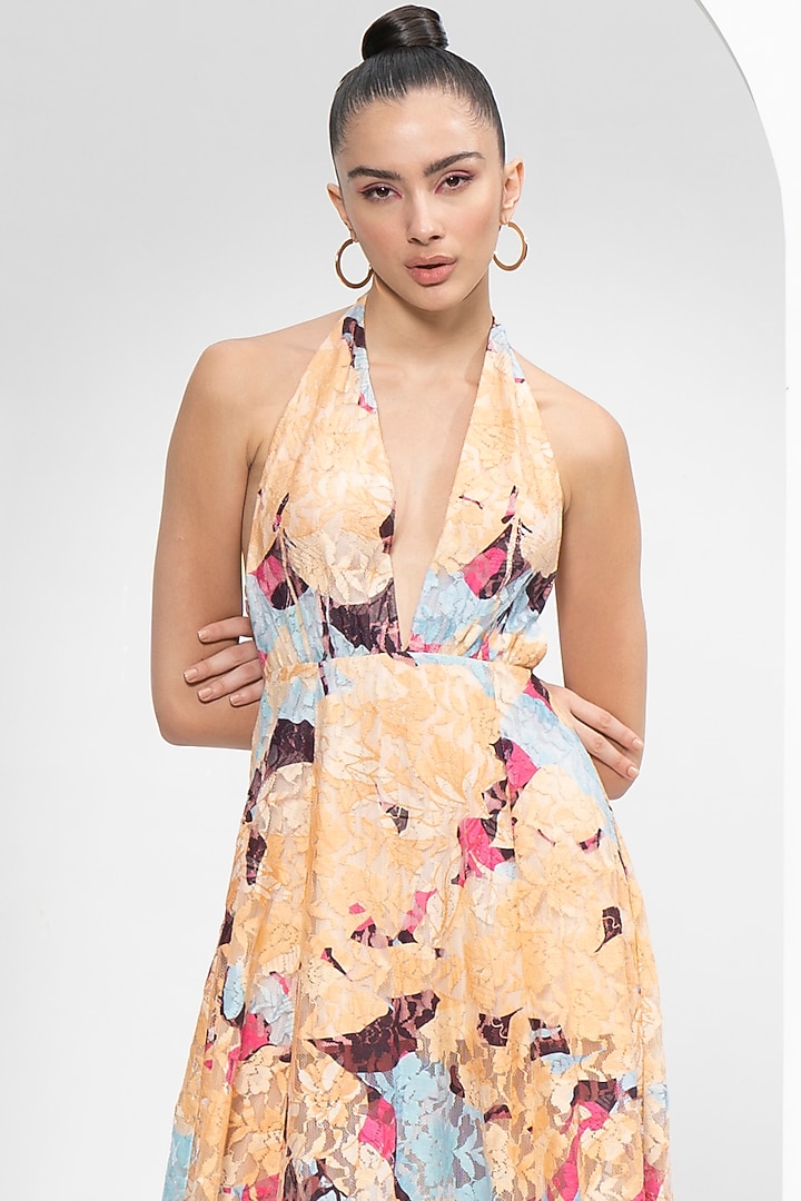 Mystic Beige Chantilly Printed Party Wear Gown by Mandira Wirk - Resort at Pernia's Pop Up Shop