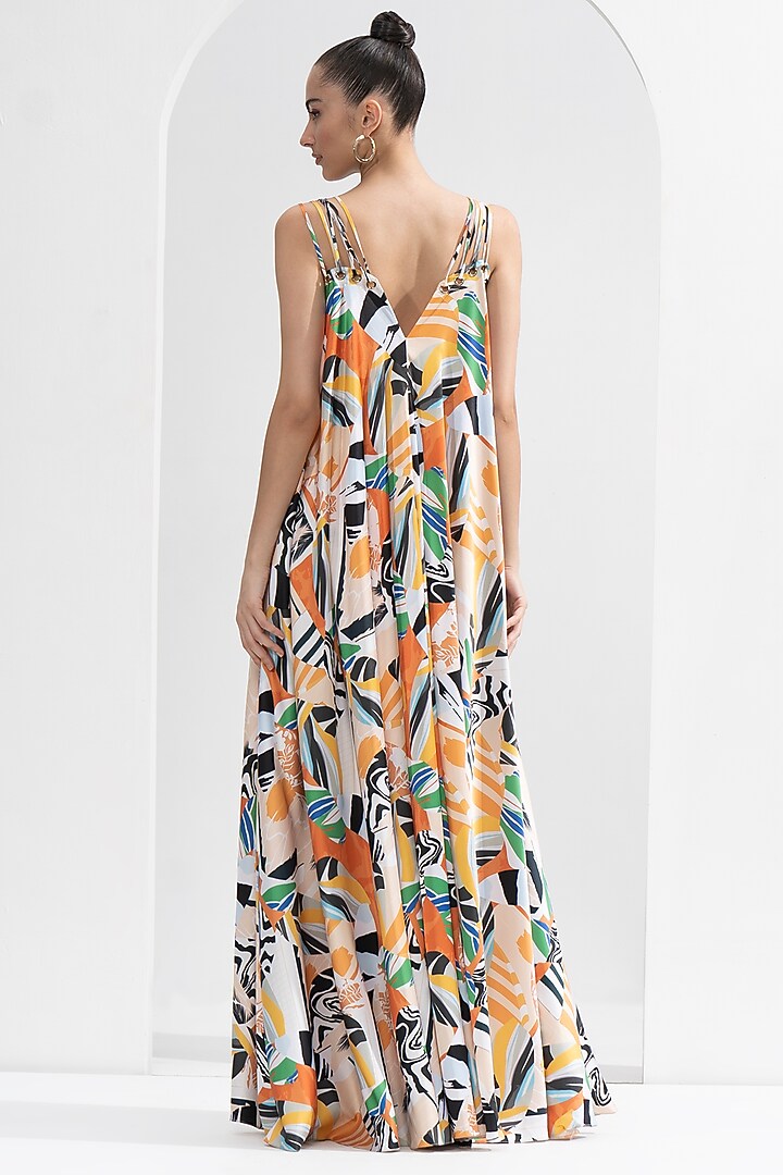 Yellow Satin Printed Draped Vacation Dress by Mandira Wirk - Resort at Pernia's Pop Up Shop