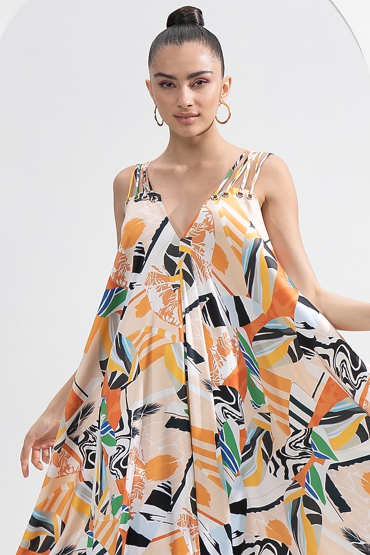 Yellow Satin Printed Draped Vacation Dress by Mandira Wirk - Resort at Pernia's Pop Up Shop