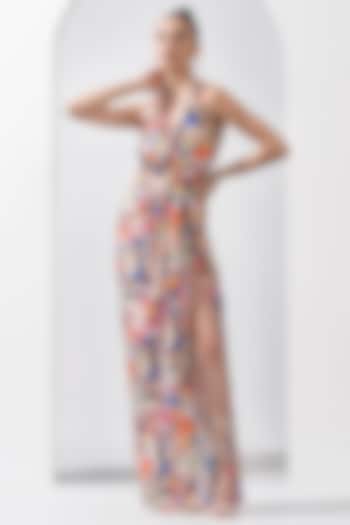 Multi-Colored Satin Printed Draped Vacation Dress by Mandira Wirk - Resort at Pernia's Pop Up Shop