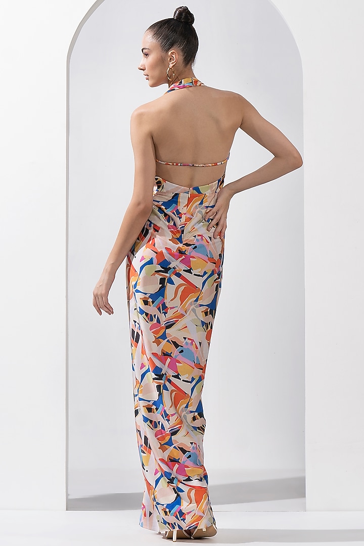 Multi-Colored Satin Printed Draped Vacation Dress by Mandira Wirk - Resort at Pernia's Pop Up Shop