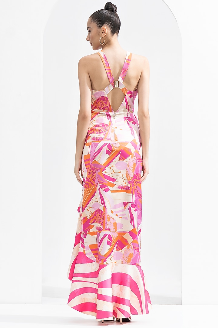 Pink Satin Printed Bodycon Cocktail Dress by Mandira Wirk - Resort at Pernia's Pop Up Shop