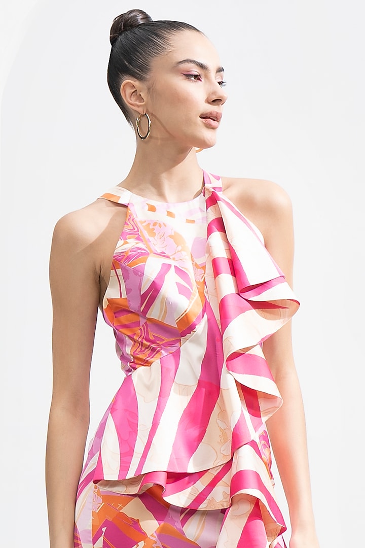 Pink Satin Printed Bodycon Cocktail Dress by Mandira Wirk - Resort at Pernia's Pop Up Shop
