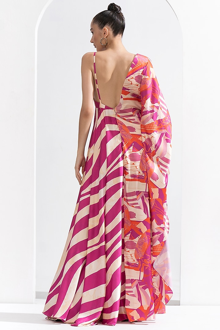 Fuchsia Satin Block Printed Kaftan by Mandira Wirk - Resort at Pernia's Pop Up Shop
