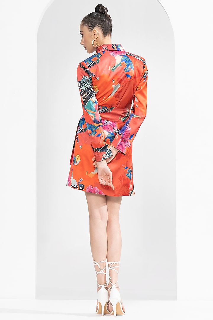 Red Satin Printed Blazer Vacation Dress by Mandira Wirk - Resort at Pernia's Pop Up Shop