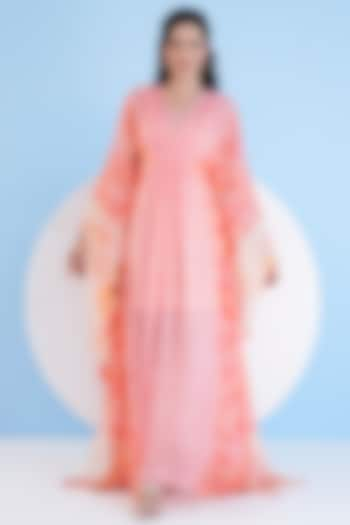 Orange Chiffon Printed Gathered Kaftan by Mandira Wirk at Pernia's Pop Up Shop