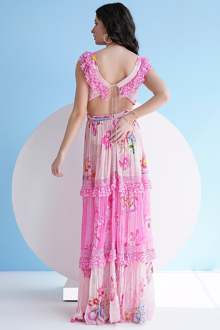 Pink Chiffon Printed Cut-Out Maxi Cocktail Dress by Mandira Wirk - Resort at Pernia's Pop Up Shop