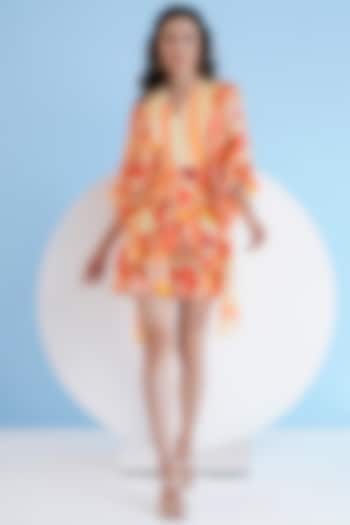 Orange Chiffon Printed Mini Tiered Dress by Mandira Wirk