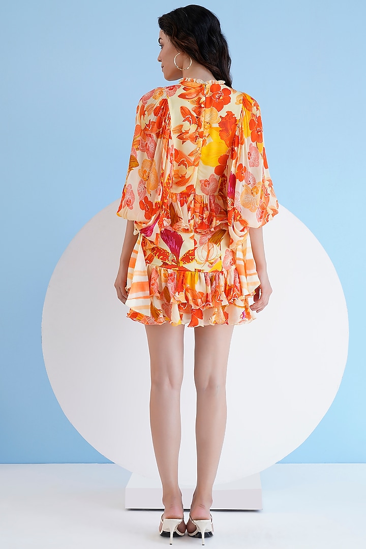 Orange Chiffon Printed Mini Tiered Vacation Dress by Mandira Wirk - Resort at Pernia's Pop Up Shop
