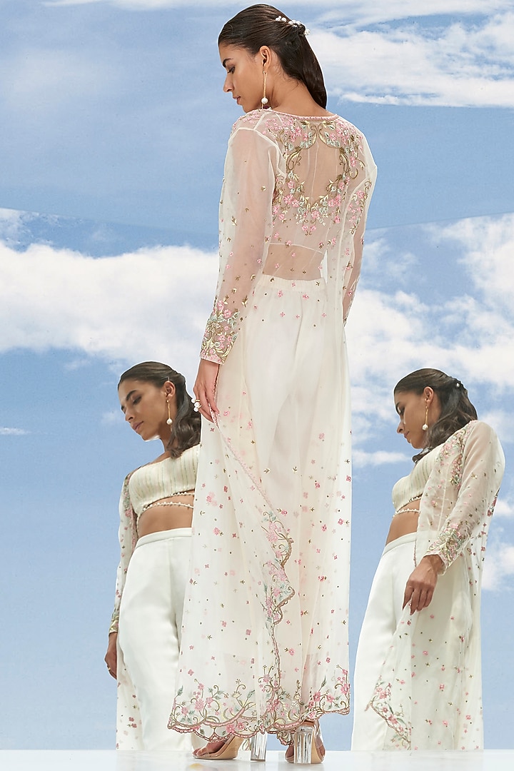 Ivory Embroidered Crop Pant Set by Mandira Wirk - Indian at Pernia's Pop Up Shop