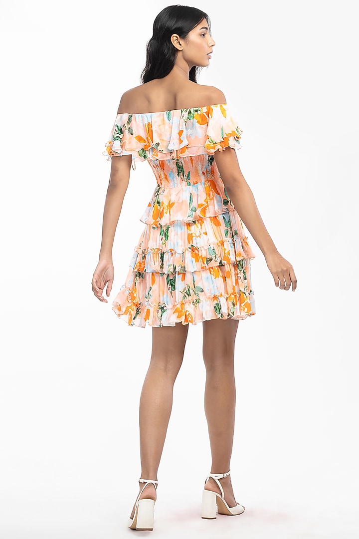 Peach Floral Printed Mini Vacation Dress by Mandira Wirk - Resort at Pernia's Pop Up Shop