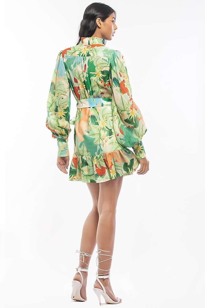 Light Green Tropical Printed Vacation Shirt Dress by Mandira Wirk - Resort at Pernia's Pop Up Shop