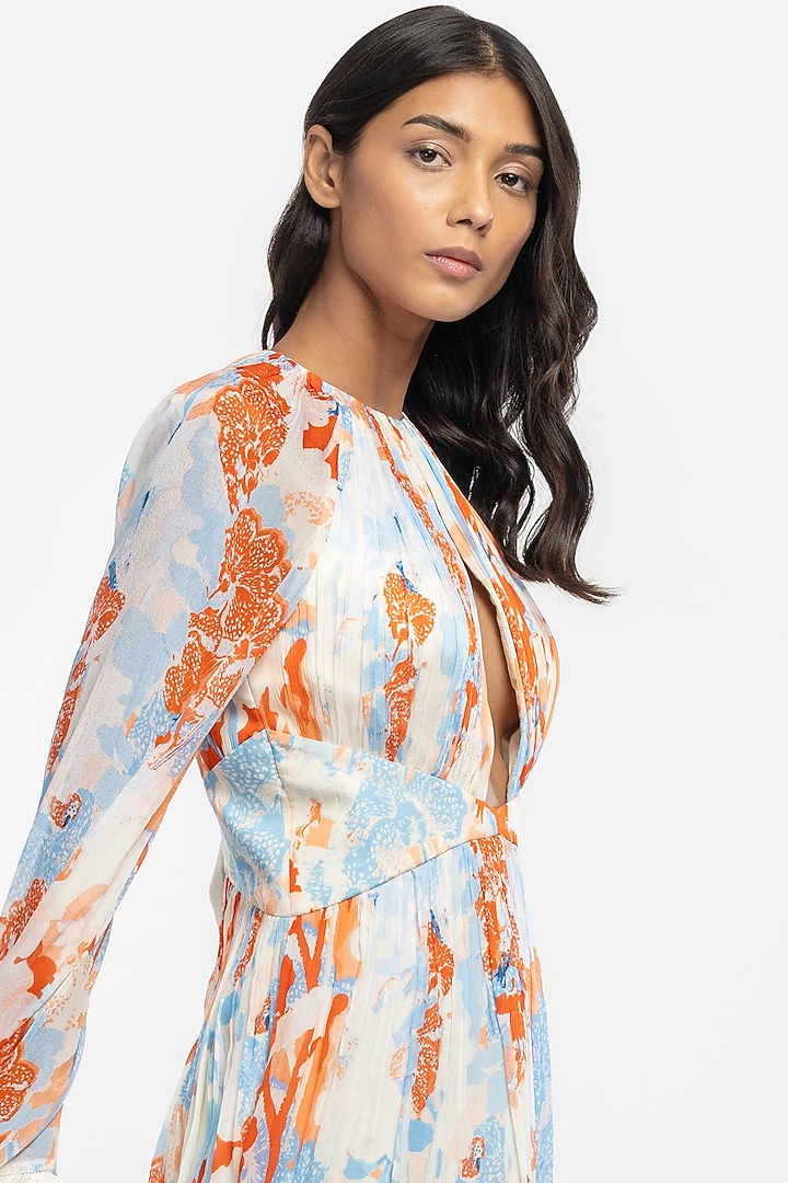 Ivory & Orange Printed Mini Vacation Dress by Mandira Wirk - Resort at Pernia's Pop Up Shop