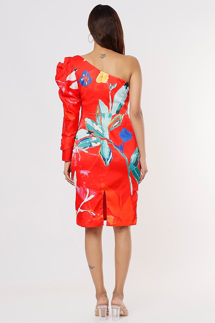 Red Printed One Shoulder Vacation Dress by Mandira Wirk - Resort at Pernia's Pop Up Shop