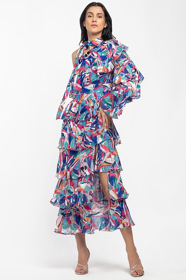Cobalt Blue & Hot Pink Printed One-Shoulder Vacation Dress by Mandira Wirk - Resort at Pernia's Pop Up Shop