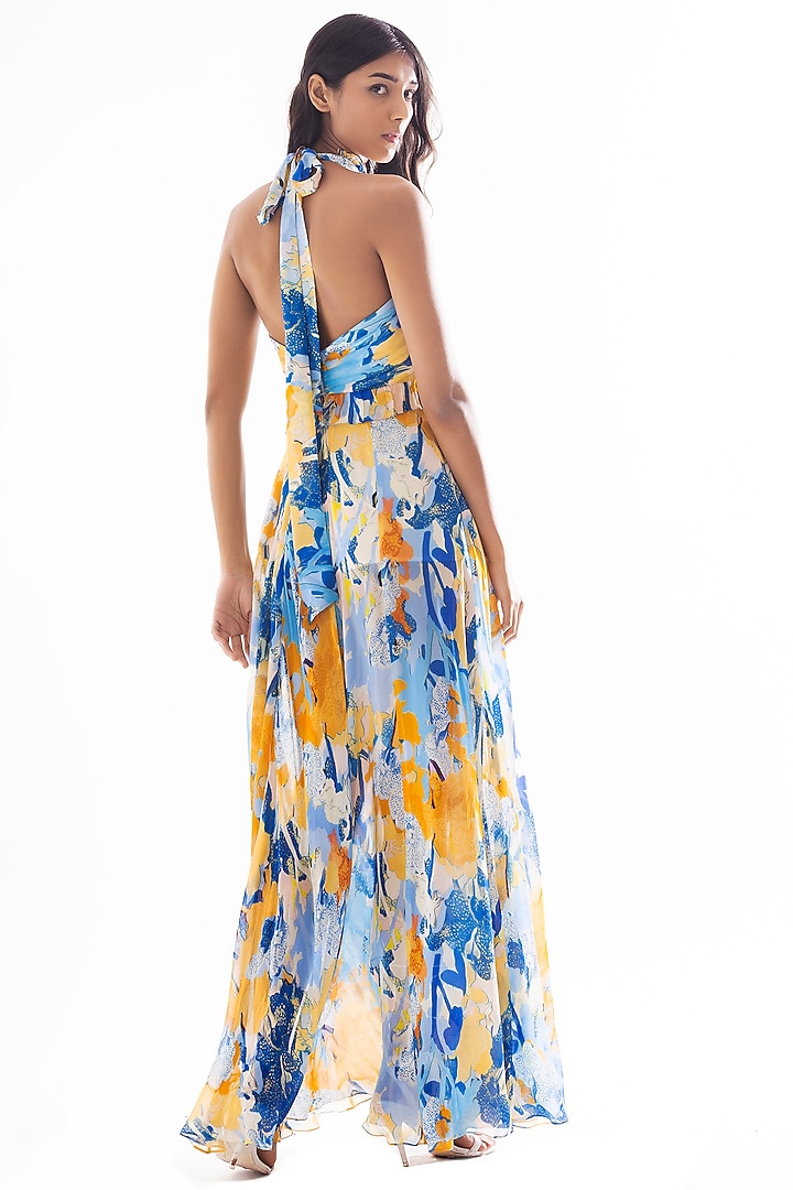 Powder Blue & Dandelion Yellow Printed Vacation Dress by Mandira Wirk - Resort at Pernia's Pop Up Shop