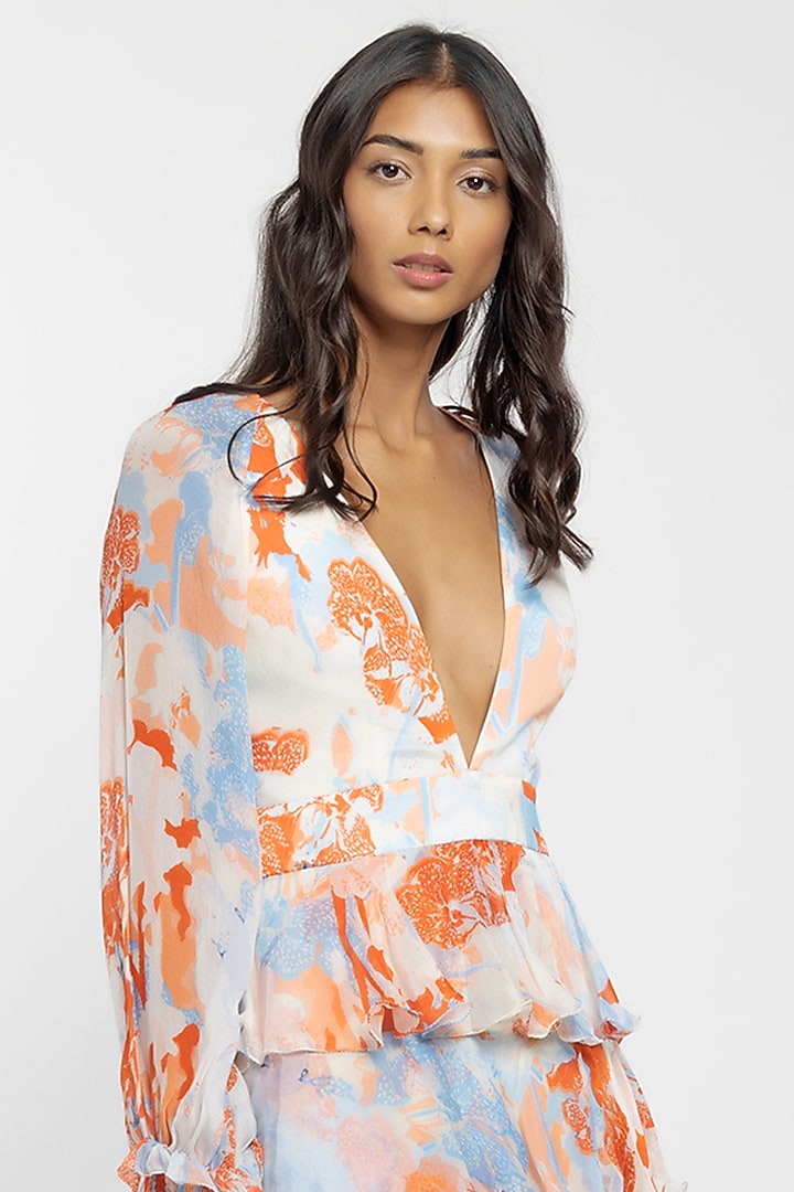 Ivory & Orange Printed Tiered Maxi Cocktail Dress by Mandira Wirk - Resort at Pernia's Pop Up Shop
