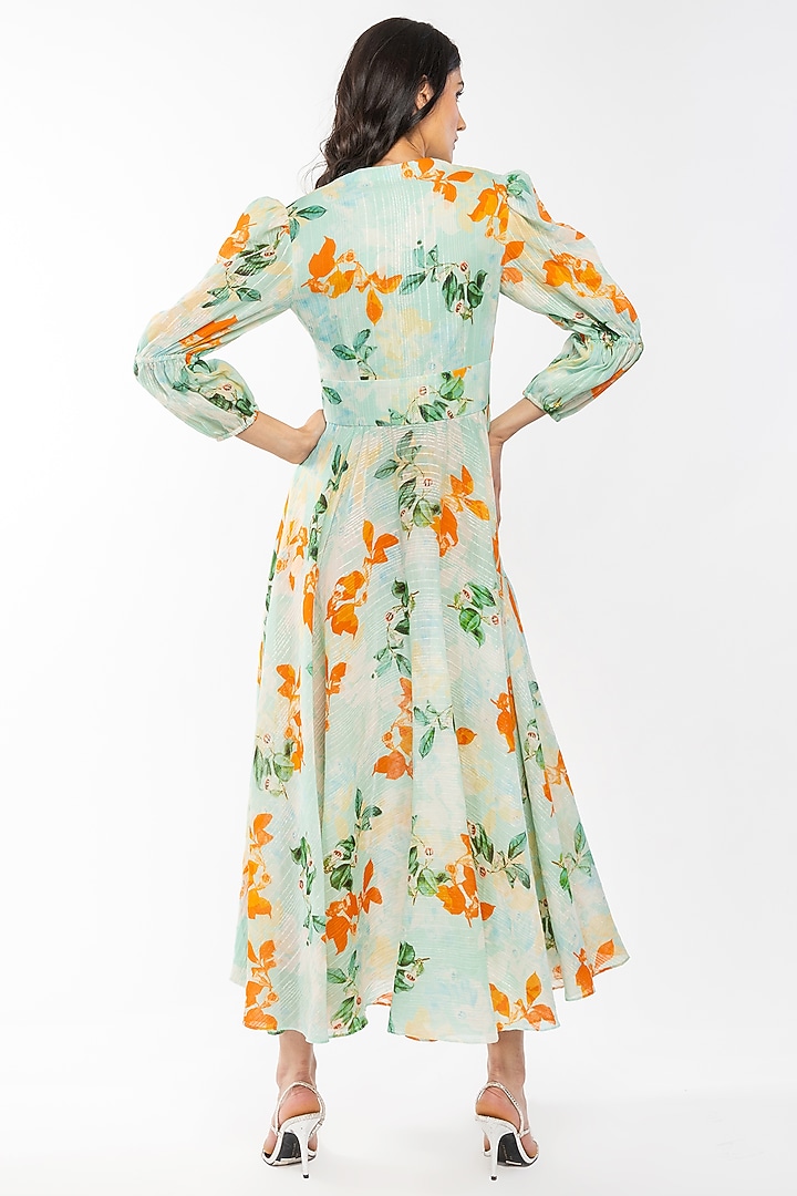 Aqua Blue Floral Printed Maxi Vacation Dress by Mandira Wirk - Resort at Pernia's Pop Up Shop