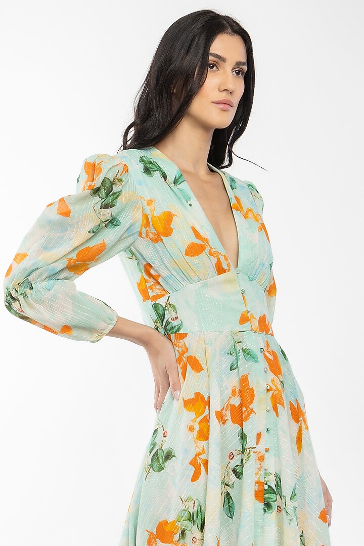 Aqua Blue Floral Printed Maxi Vacation Dress by Mandira Wirk - Resort at Pernia's Pop Up Shop