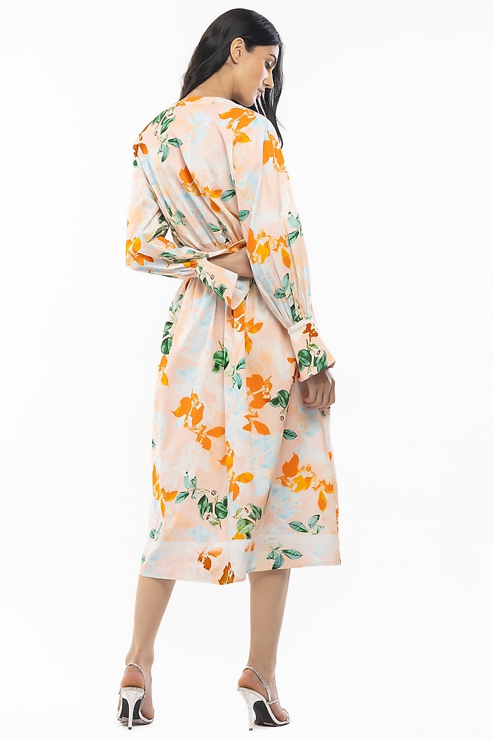 Peach Floral Printed Vacation Shirt Dress by Mandira Wirk - Resort at Pernia's Pop Up Shop