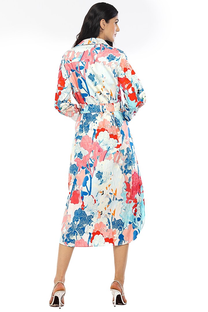 Powder Blue & Fuchsia Printed Vacation Shirt Dress by Mandira Wirk - Resort at Pernia's Pop Up Shop