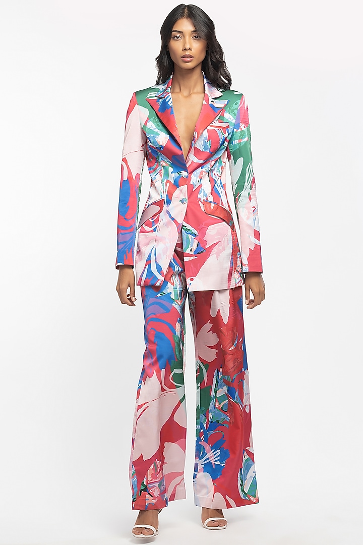 Faded Red & Beige Printed Jacket Set by Mandira Wirk - Resort at Pernia's Pop Up Shop