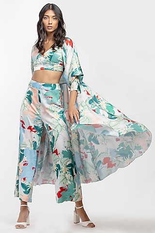 Green Printed Jacket Set by Mandira Wirk - Resort