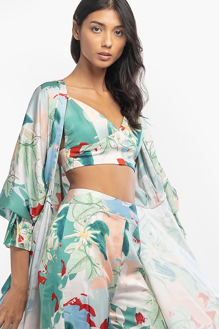 Green Printed Jacket Set by Mandira Wirk - Resort at Pernia's Pop Up Shop