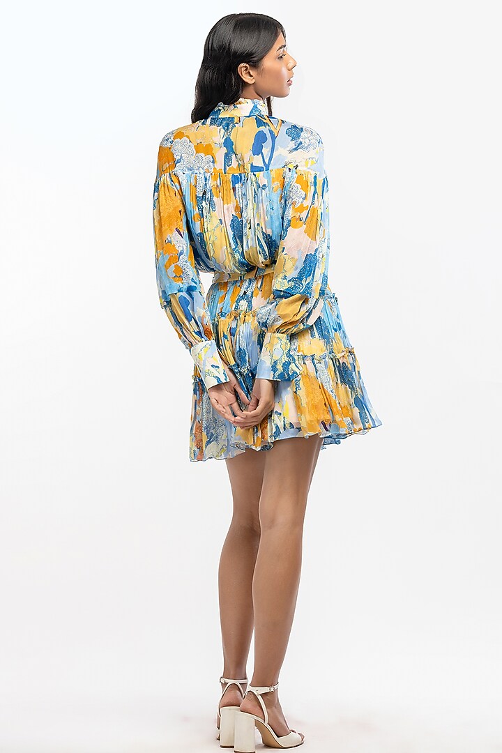 Yellow & Blue Printed Skirt Set by Mandira Wirk - Resort at Pernia's Pop Up Shop