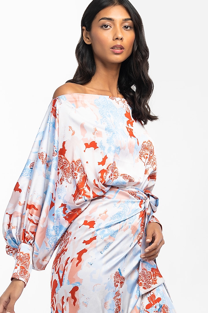 Ivory & Orange Printed Wrapped Skirt Set by Mandira Wirk - Resort at Pernia's Pop Up Shop