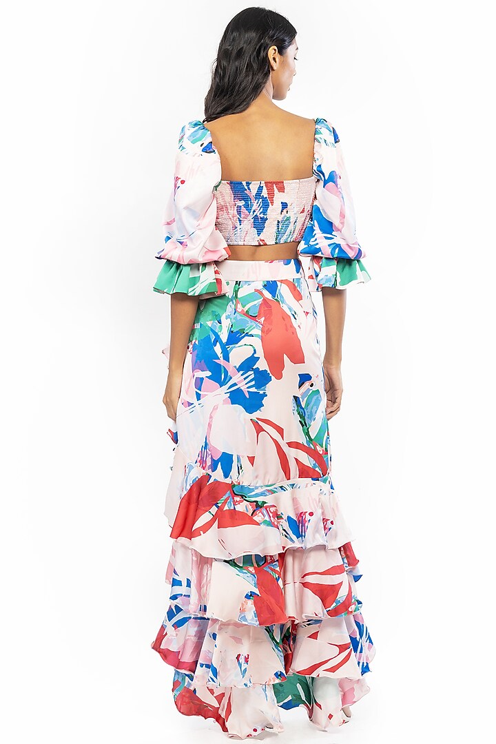 Beige & Red Printed High-Low Skirt Set by Mandira Wirk - Resort at Pernia's Pop Up Shop