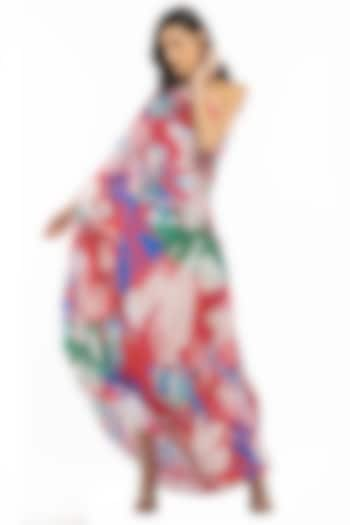 Red & Beige Printed Kaftan  by Mandira Wirk at Pernia's Pop Up Shop