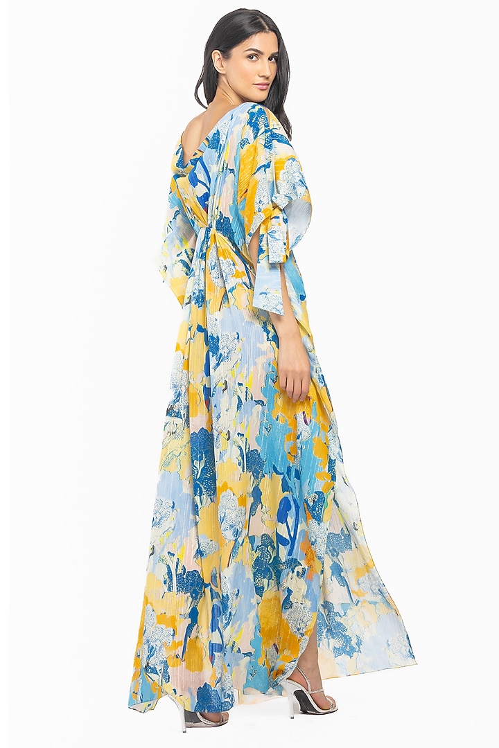 Yellow & Blue Printed Kaftan by Mandira Wirk - Resort at Pernia's Pop Up Shop