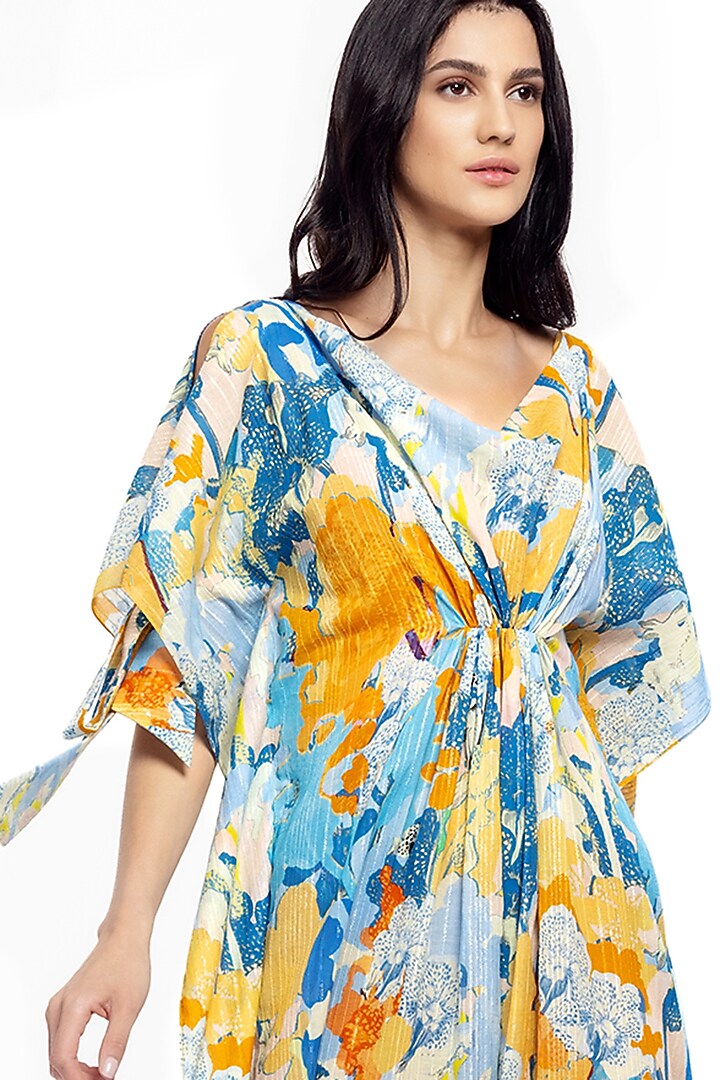 Yellow & Blue Printed Kaftan by Mandira Wirk - Resort at Pernia's Pop Up Shop