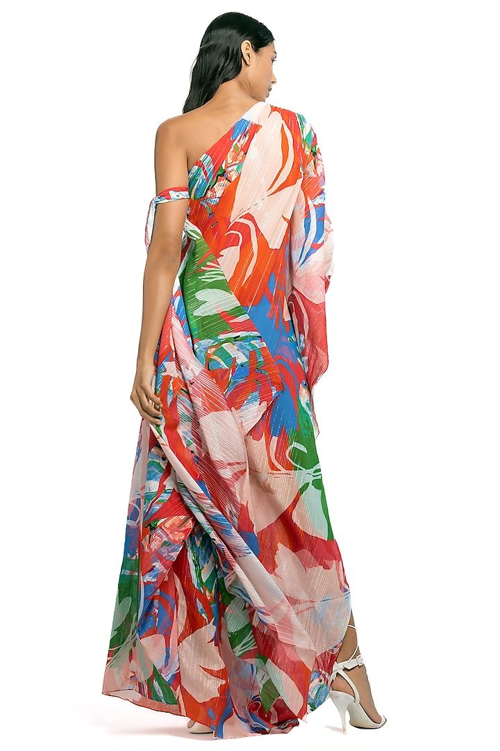 Red & Beige Abstract Printed Kaftan by Mandira Wirk - Resort at Pernia's Pop Up Shop