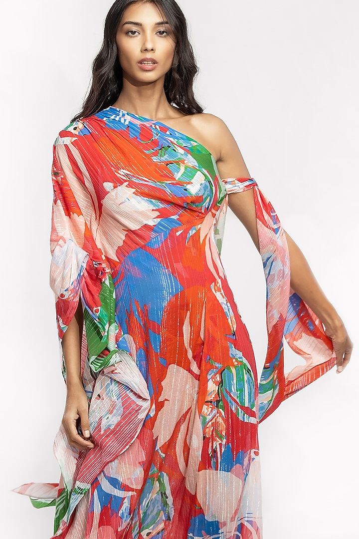 Red & Beige Abstract Printed Kaftan by Mandira Wirk - Resort at Pernia's Pop Up Shop
