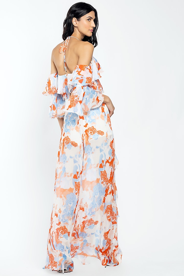 Ivory & Orange Tropical Printed Pant Set by Mandira Wirk - Resort at Pernia's Pop Up Shop
