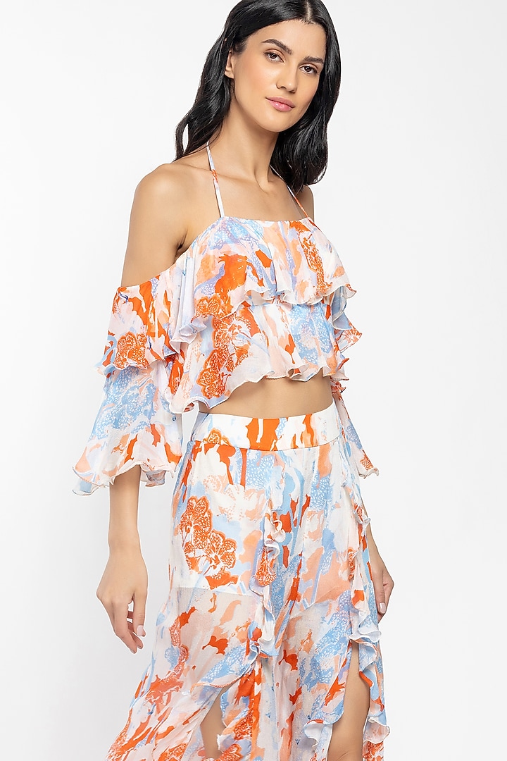 Ivory & Orange Tropical Printed Pant Set by Mandira Wirk - Resort at Pernia's Pop Up Shop