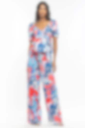 Blue & Pink Tropical Printed Pant Set by Mandira Wirk