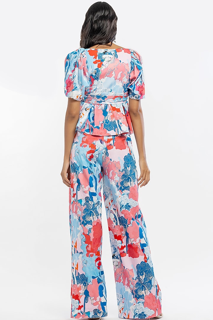 Blue & Pink Tropical Printed Pant Set by Mandira Wirk - Resort at Pernia's Pop Up Shop