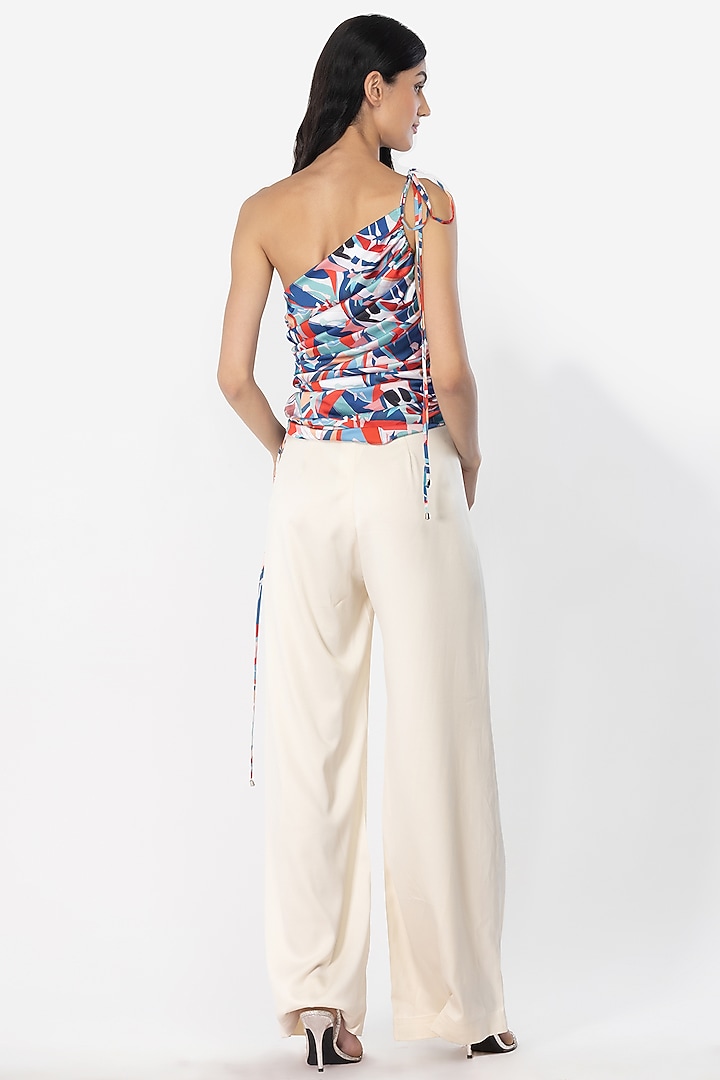 Blue & Pink Satin Printed Pant Set by Mandira Wirk - Resort at Pernia's Pop Up Shop