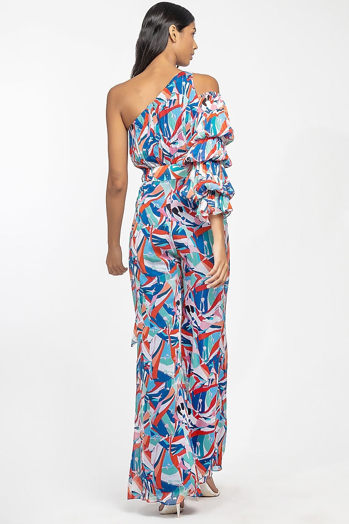 Blue & Pink Printed Jumpsuit With Belt by Mandira Wirk - Resort at Pernia's Pop Up Shop
