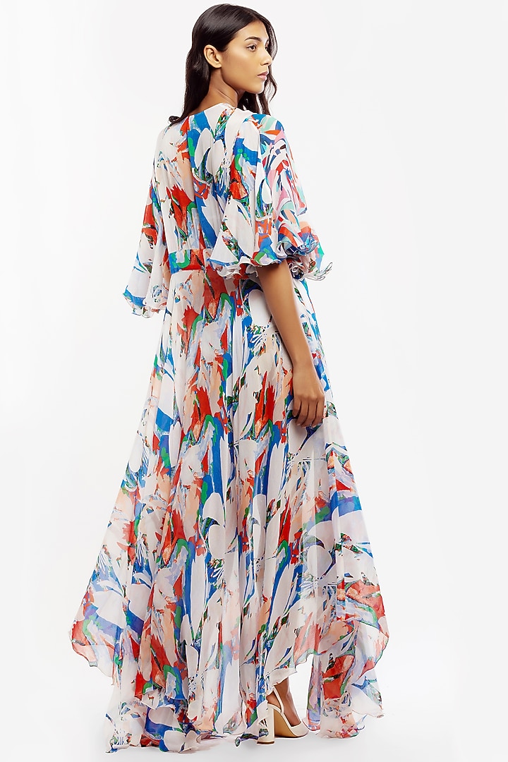 Ivory & Blue Printed Bikini Set With Cape by Mandira Wirk - Resort at Pernia's Pop Up Shop