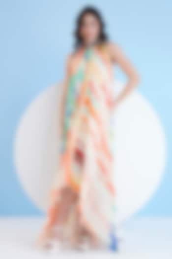 Multi-Colored Chiffon Embroidered Asymmetrical Maxi Dress by Mandira Wirk at Pernia's Pop Up Shop