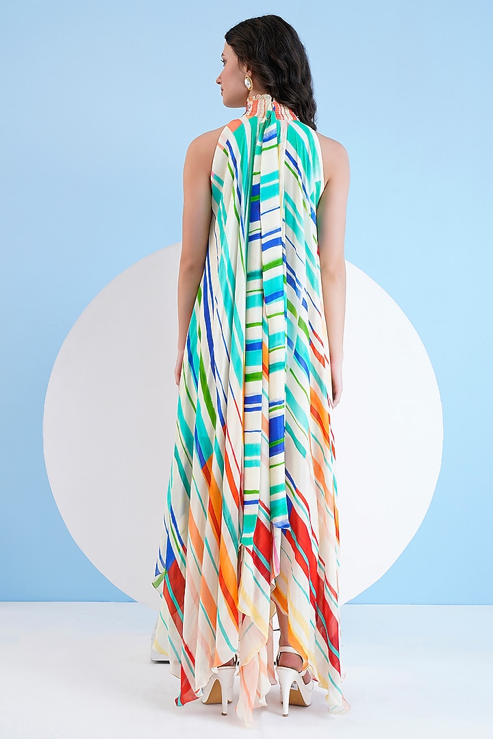 Multi-Colored Chiffon Embroidered Asymmetrical Maxi Vacation Dress by Mandira Wirk - Resort at Pernia's Pop Up Shop