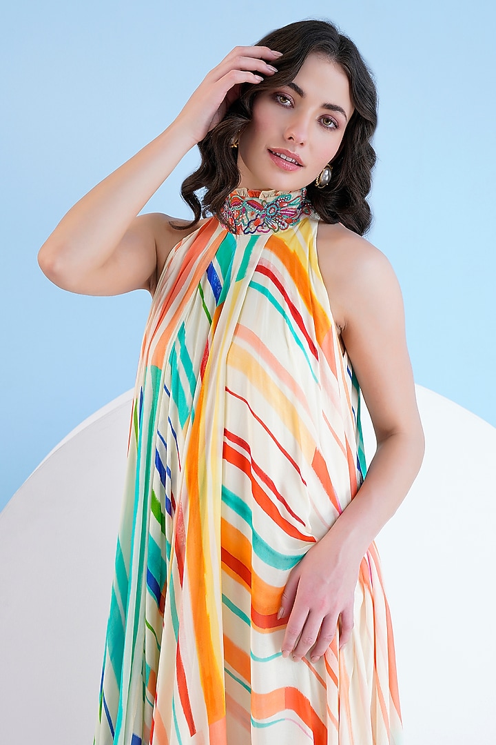 Multi-Colored Chiffon Embroidered Asymmetrical Maxi Vacation Dress by Mandira Wirk - Resort at Pernia's Pop Up Shop